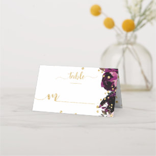 Cartão De Mesa Número da Tabela de Confetti Floral e Dourada Púrp