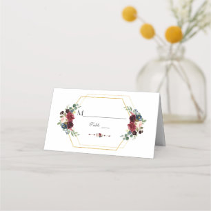 Cartão De Mesa Número da Tabela de Frame Floral Dourado Hexágon