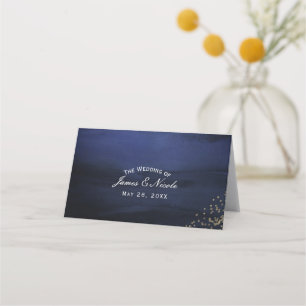 Cartão De Mesa Número de mesa azul dourado aquarela moderna assen