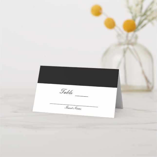 Cartão De Mesa Número de Mesa Clássico Elegante Preto e Branco (Verso)