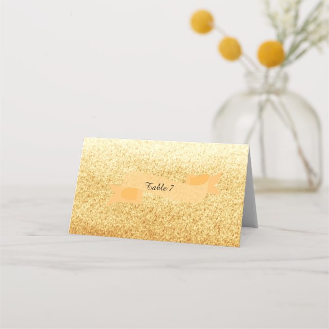 Cartão De Mesa Número de Mesa com Brilho Falso Dourado (Frente)