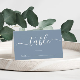 Cartão De Mesa Número de Mesa de Casamento Chic Script Azul Empoe