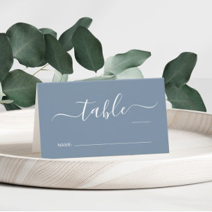Cartão De Mesa Número de Mesa de Casamento Chic Script Azul Empoe