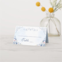Número de Mesa de Casamento Floral Azul Empoeirado
