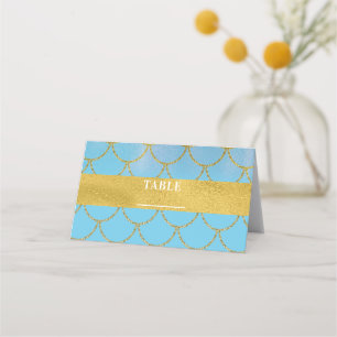 Cartão De Mesa Número de Mesa de Festa Sirena Brilho Dourado Azul