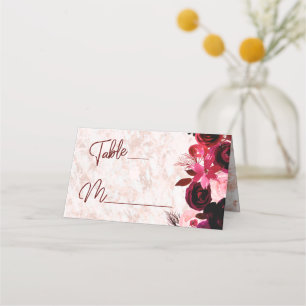 Cartão De Mesa Número de Mesa Floral e Rosa Dourada