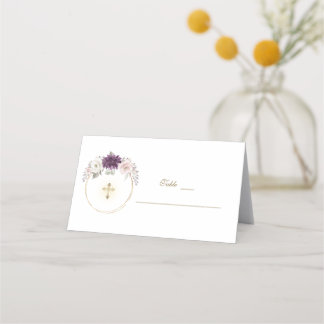 Cartão De Mesa Número de Tabela de Batismo Dourado das Flores de