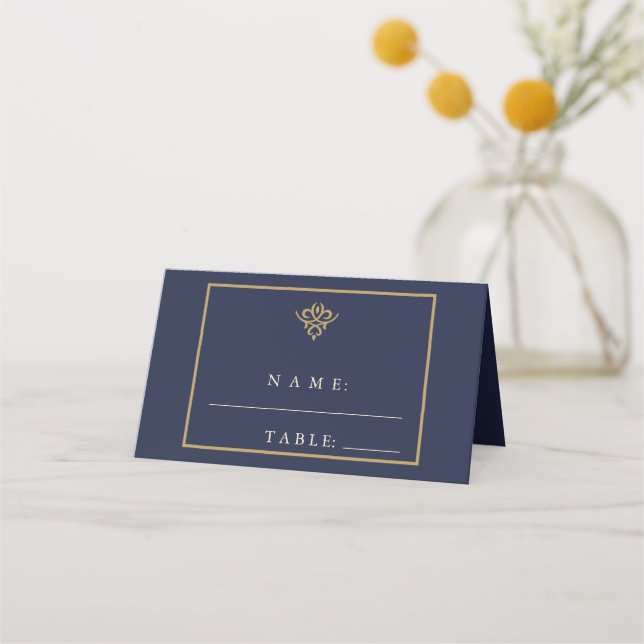 Cartão De Mesa Old Money Navy Blue Wedding Place Card (Frente)