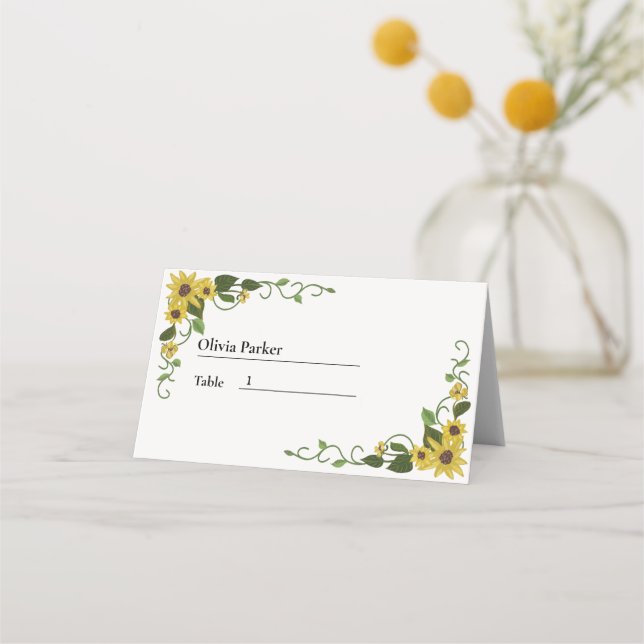 Cartão De Mesa Óleo de Mão Botânica Amarelo de girassol (Frente)