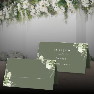 Cartão De Mesa Olive Verde Folhagem Floral Casamento Dobrado