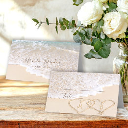 Cartão De Mesa Ondas do Oceano Azul Casamento Tropical na Praia