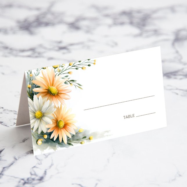 Cartão De Mesa Orange and White Daisies Wedding Place Card (Criador carregado)