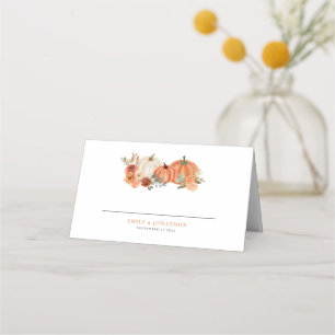 Cartão De Mesa Orange Pumpkins Autumn Nomes de Florais Data Casam