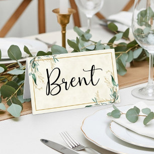 Cartão De Mesa Orçamento em branco Eucalipto e dourado casamento 