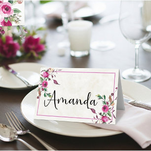 Cartão De Mesa Orçamento em branco Rosa floral solto casamento  