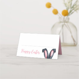 Cartão De Mesa Orelhas de Coelho Rosa Fofo Feliz Páscoa