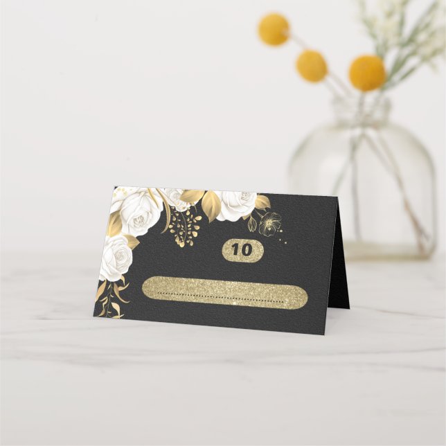 Cartão De Mesa ouro branco botânico preto (Frente)
