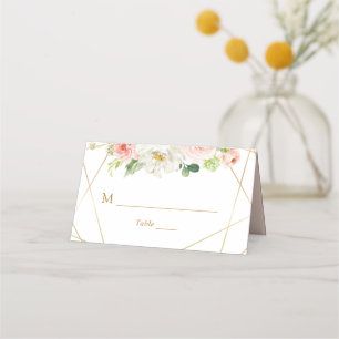 Cartão De Mesa Ouro geométrico e casamento floral de escamas