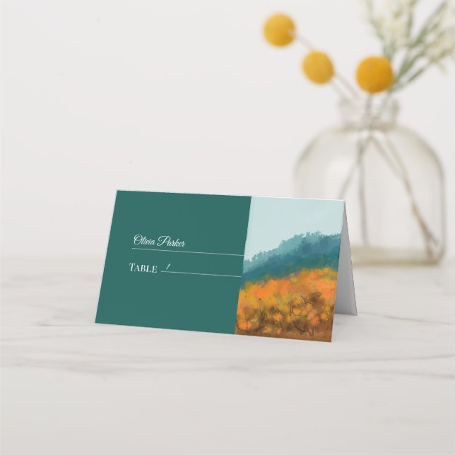 Cartão De Mesa Outono Queda Árvores Florestais Blue Mountain (Frente)