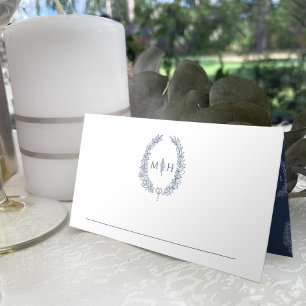 Cartão De Mesa Oval deixa monograma, casamento branco azul