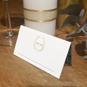 Cartão De Mesa Oval deixa monograma preto-ouro casamento branco
