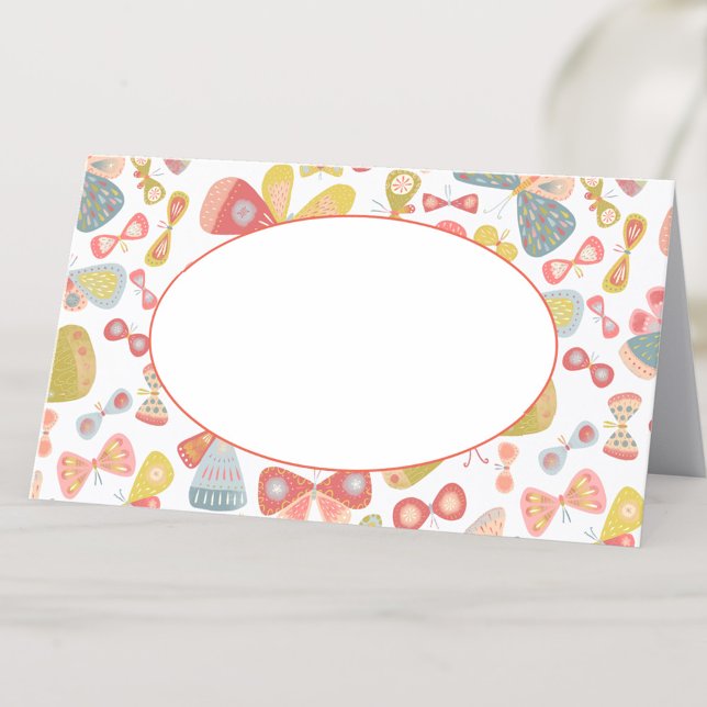 Cartão De Mesa Padrão de Borboleta Gráfico de Pastel Moderno (Modern butterfly pattern place name card)
