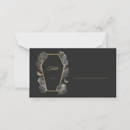 Cartão De Mesa Padrão de Casamento Gótico de Rosas Pretos e Doura