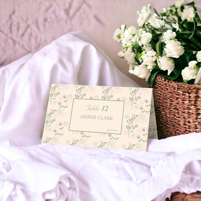 Cartão De Mesa Padrão de Flor Verde Rosa Y2K 70s Rosa Verde (Zazzle Pink Green Retro Y2K 70s Flower Pattern Place Card)