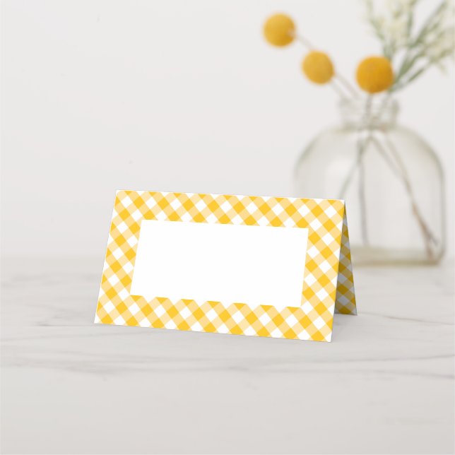 Cartão De Mesa Padrão de Verificação de Gingham Amarelo (Verso)