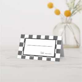 Cartão De Mesa Padrão de Xadrez Preto Pintado Casamento