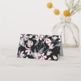 Cartão De Mesa Padrão Floral de Aquarela Rosa e Cinza
