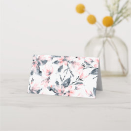 Cartão De Mesa Padrão Floral de Aquarela Rosa e Cinza
