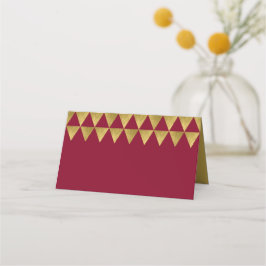 Cartão De Mesa Padrão geométrico Dourado de Borgonha e Faux