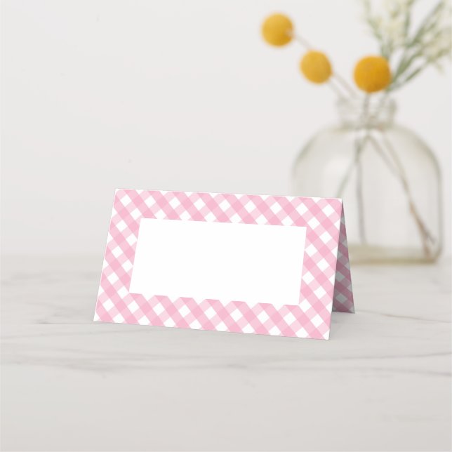 Cartão De Mesa Padrão Xadrez Rosa Gingham (Verso)