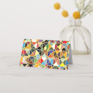 Cartão De Mesa Padrões geométricos multicolores com formas de oct