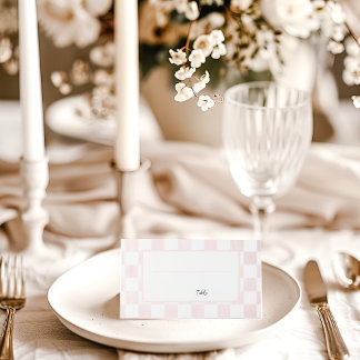 Cartão De Mesa Painted Pink Checkerboard Pattern Wedding