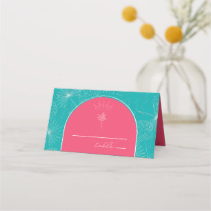 Cartão De Mesa Palm Tree Pink & Green Blue Weding
