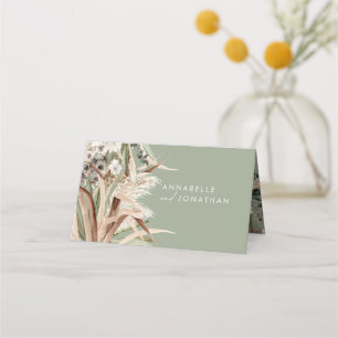 Cartão De Mesa Pampas eucalyptus sage casamento rústico verde mod