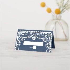 Cartão De Mesa Papel Picado Boda Mexican Rustic Blue Wedding