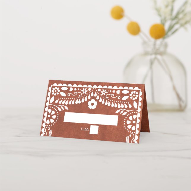 Cartão De Mesa Papel Picado Boda Mexican Terracotta Brown Wedding (Frente)