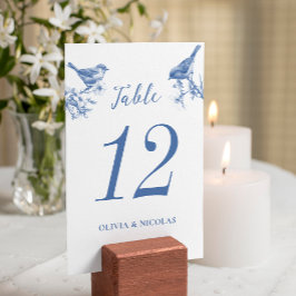 Cartão de Mesa para Casamento de Pássaros Azuis de