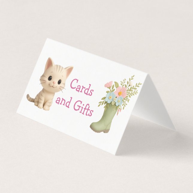 Cartão de Mesa para Chá de Bebê de Gatinho Bebê Me (Frente)