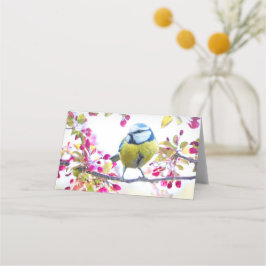 Cartão De Mesa Pássaro Azul e Amarelo bonito em uma Fotografia de