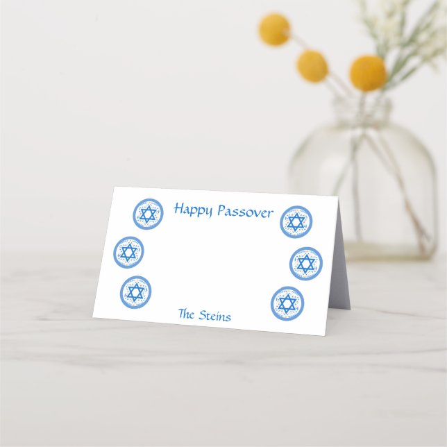 Cartão De Mesa PASSOVER Blue Star of David NAME Bright White (Frente)
