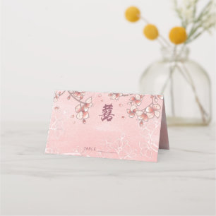Cartão De Mesa Peach Blossoms Dupla Felicidade Casamento Chinês