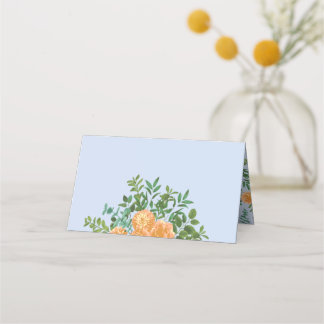 Cartão De Mesa Peach Rosas Azuis De Casamento Floral
