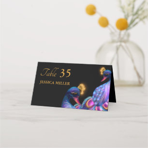 Cartão De Mesa Peacock Jewel Tones Casando Floral Moody Purple