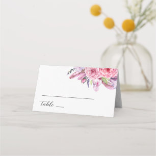 Cartão De Mesa Penas florais cor-de-rosa-d'água, casamento