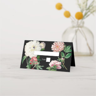 Cartão De Mesa Pêonias Cor-de-Água Flores Negras