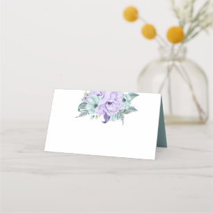 Cartão De Mesa Peônias de Lavanda Roxa Aguarela Mint